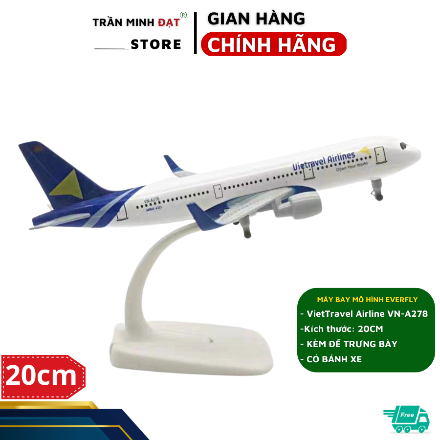 Mô Hình Máy Bay VietTravel Airline 20cm Kèm Đế Trưng Bày &amp; Có Bánh Xe - Trần Minh Đạt Store