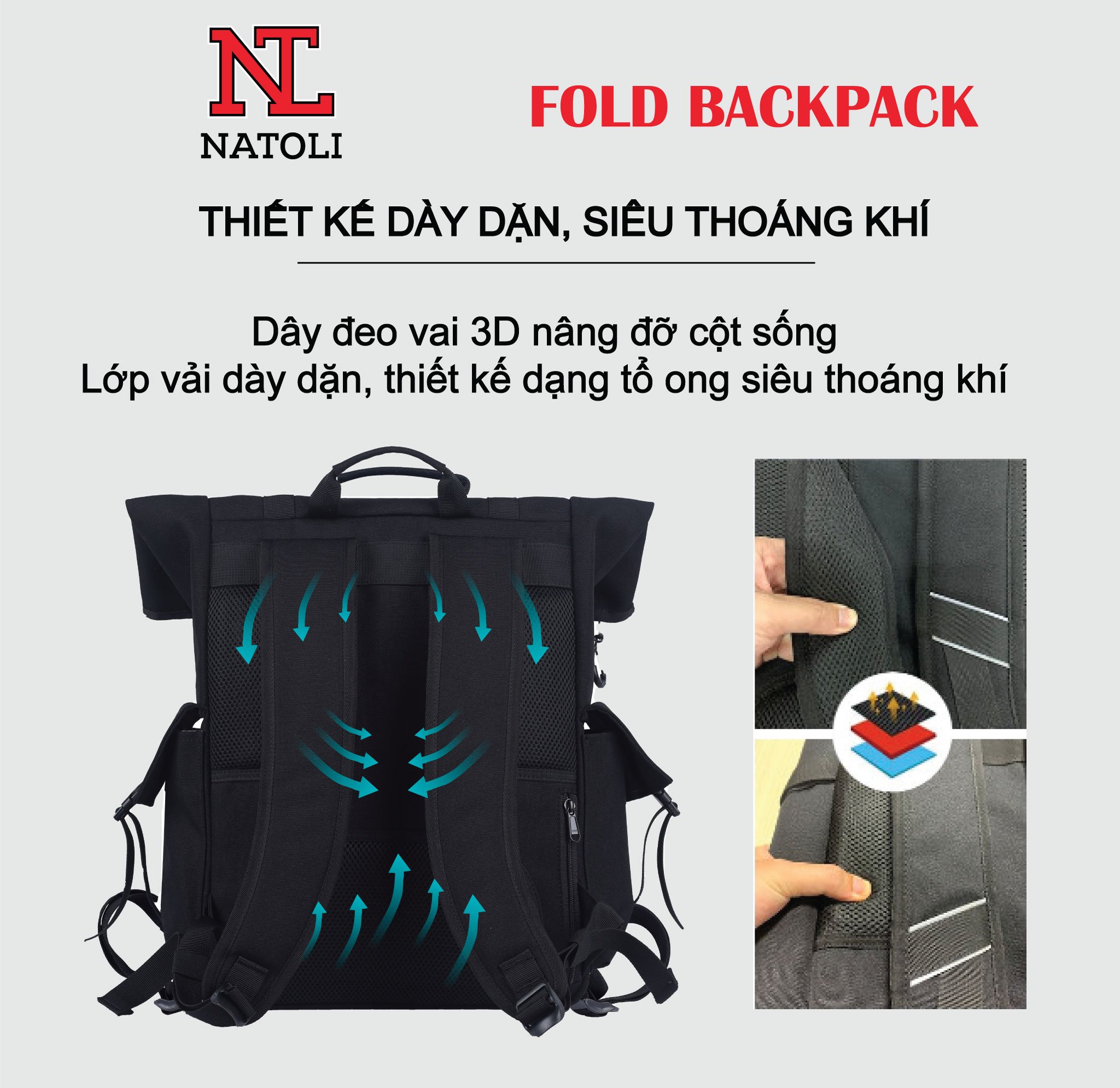 Balo Thời trang Thương Hiệu NATOLI BST FOLD BACKPACK B10 chất vải canvas kháng nước cao cấp