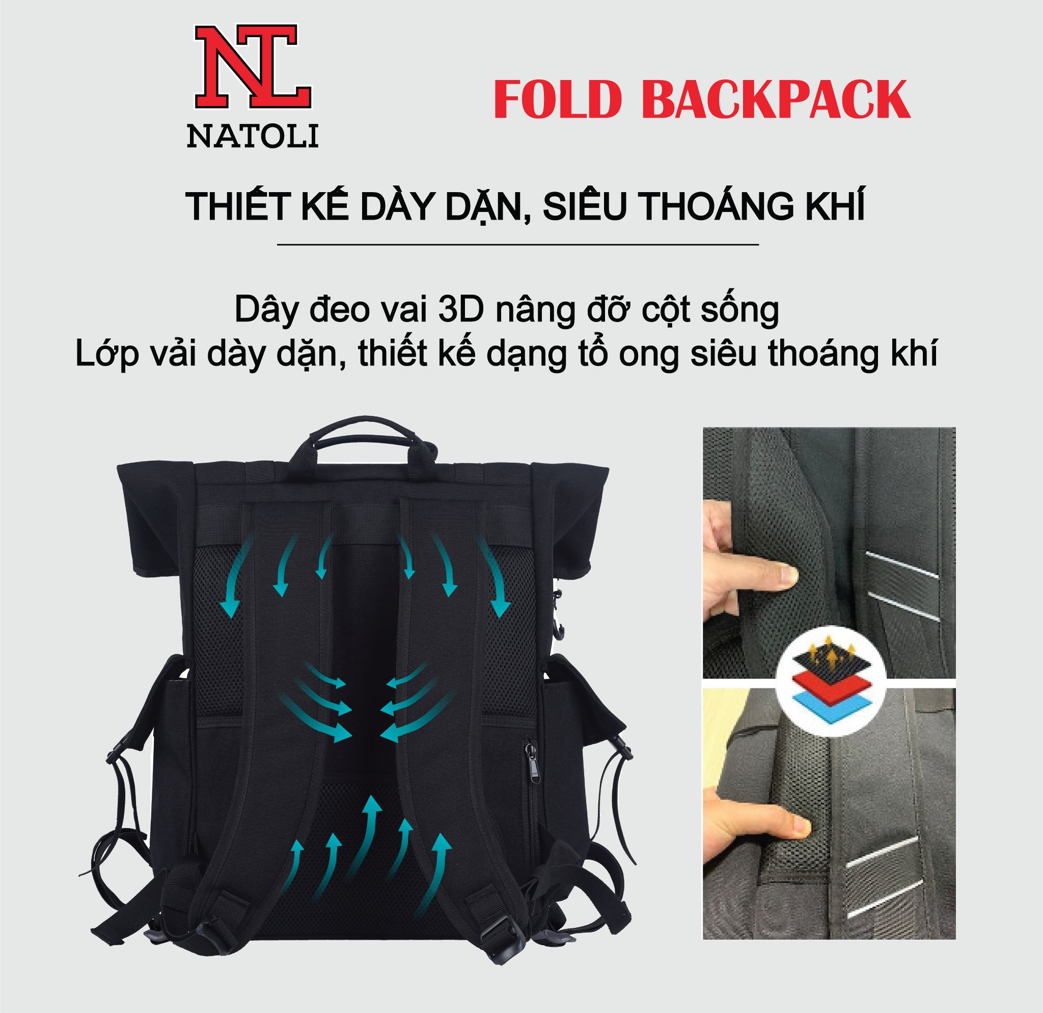 Balo Thời trang Thương Hiệu NATOLI BST FOLD BACKPACK chất vải canvas kháng nước cao cấp