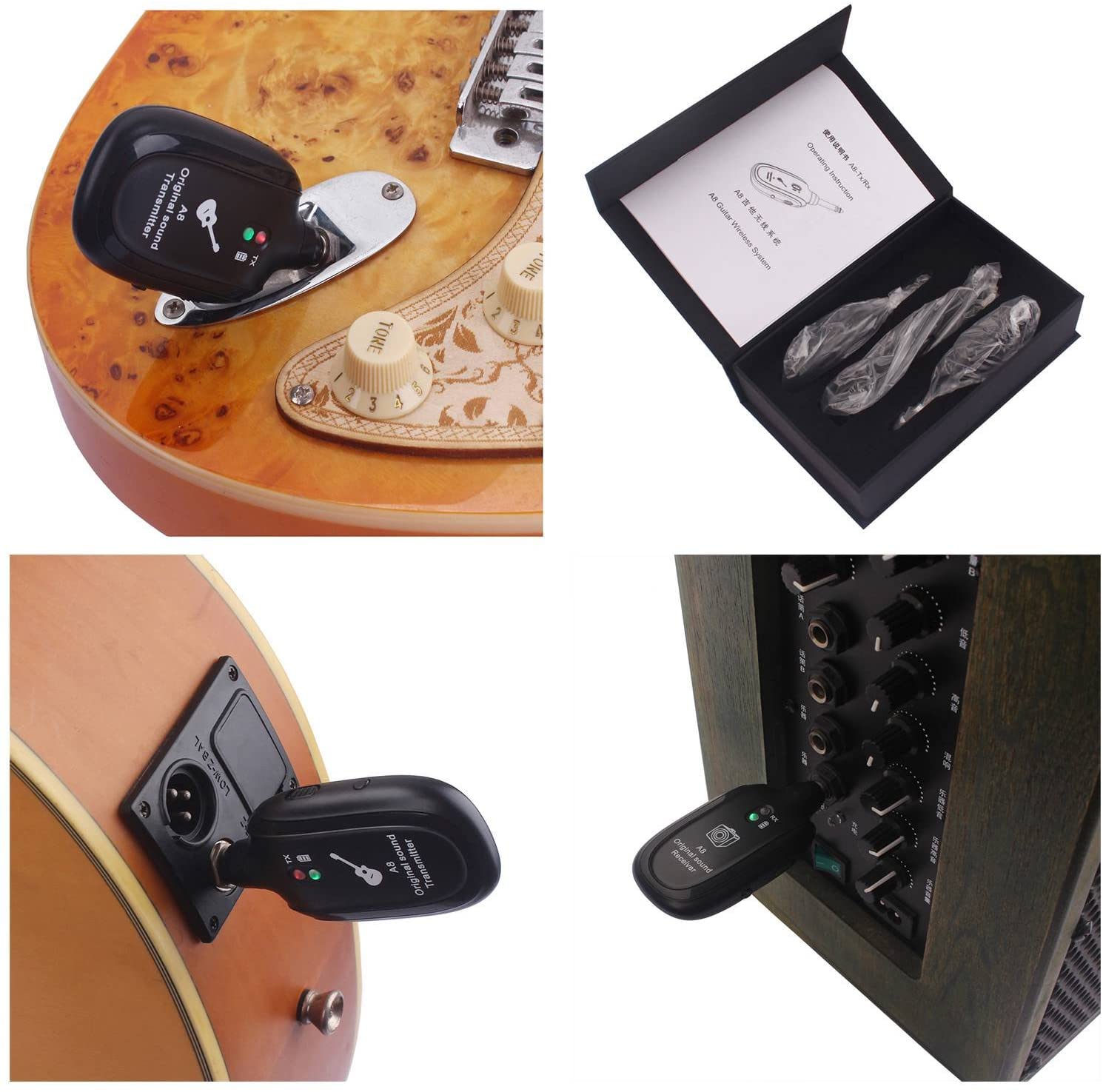 SOAIY Bộ Thu Phát Tín Hiệu Âm Thanh Không Dây Cho Guitar A8 - Hàng Nhập Khẩu