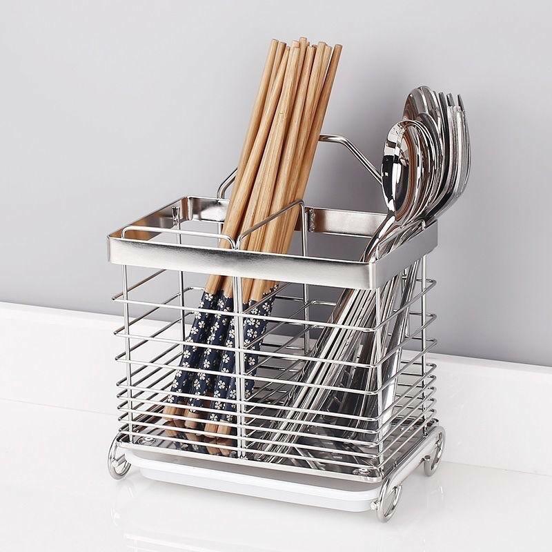 Ống đũa inox 304 đặt bàn có khay nước tặng kèm miếng dán