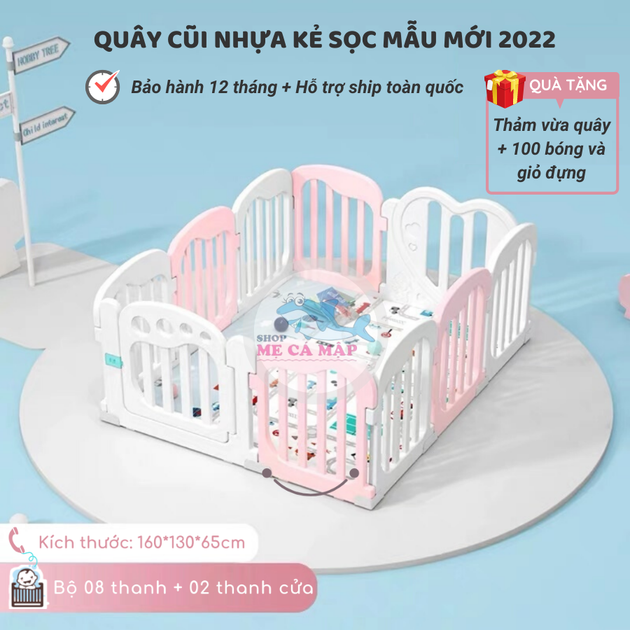 Quây cũi nhựa cao 65cm tặng THẢM DÀY và 100 BÓNG, quây bóng nhựa an tâm cho bố mẹ