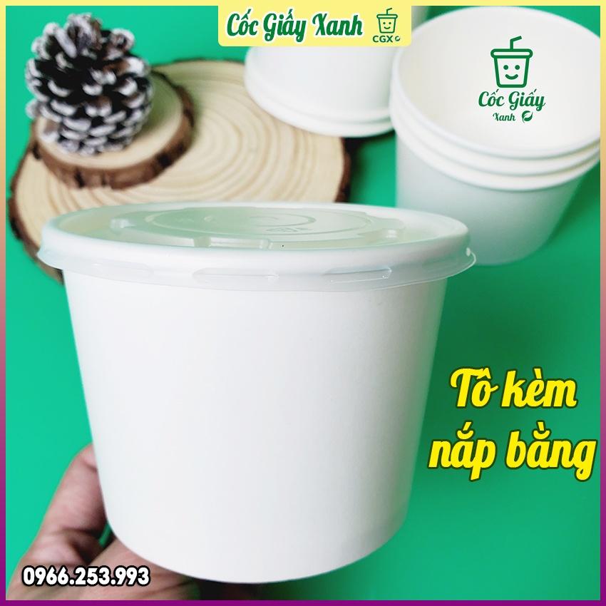 50 Tô Bát Giấy 500ml Có Nắp Dùng 1 Lần Đựng Cháo Dinh Dưỡng, Xôi, Mì Phở