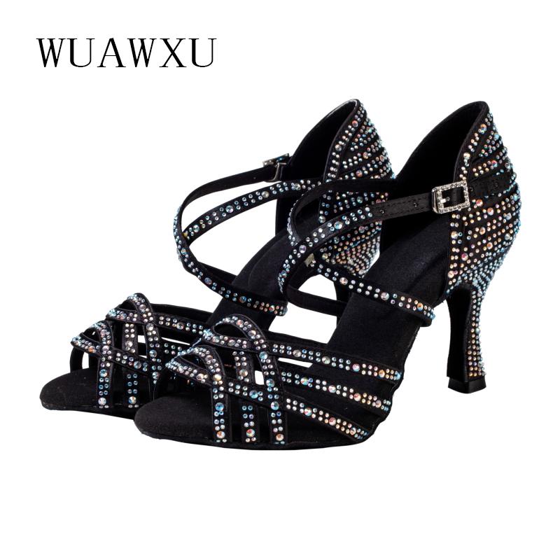 Giày khiêu vũ Latin Natasha Giày khiêu vũ đen Giày khiêu vũ chuyên nghiệp giày rhinestone Latin Dance Shoes Giày khiêu vũ dành cho người lớn Color: Black 5cm Shoe Size: 4.5