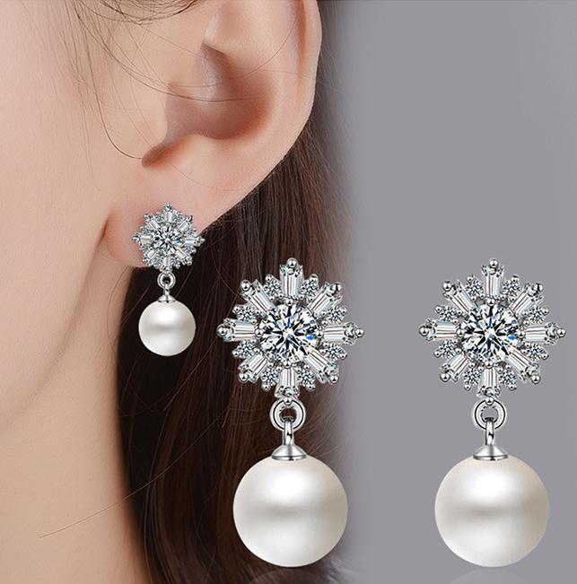 Bông Tai Ngọc Trai, Khuyên Tai Ngọc Trai Hoa Tuyết Hạt 10 Ly - XBB20 - Bảo Ngọc Jewelry