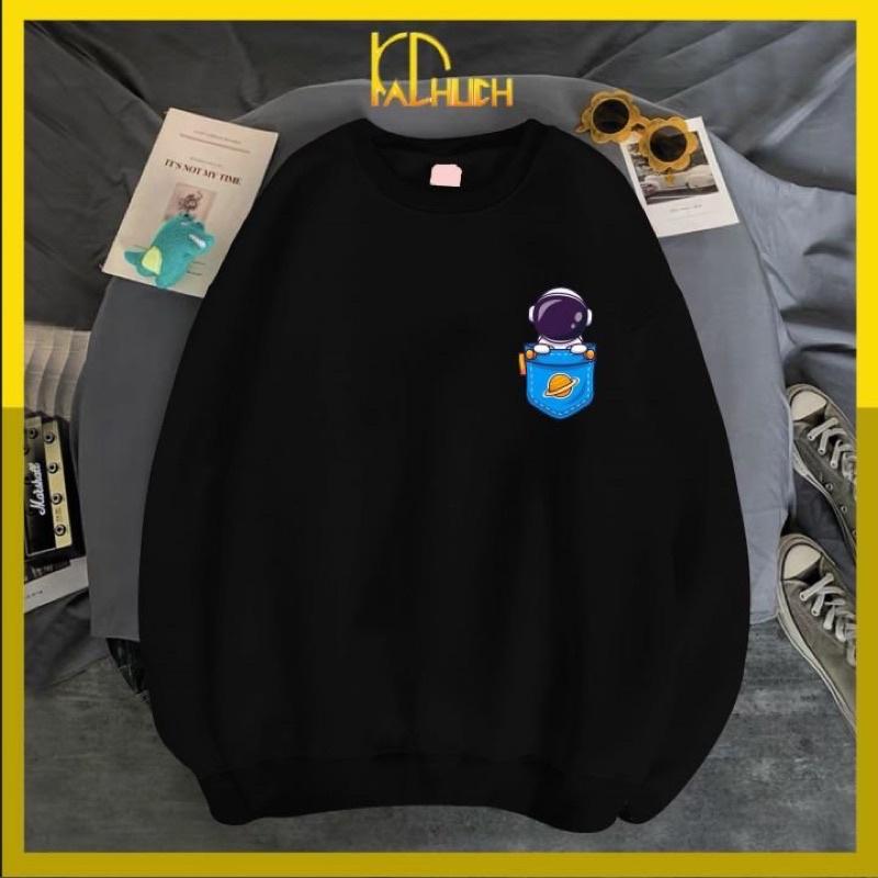 Áo sweater in phi hành gia logo ngực, vải nỉ mềm mịn nhiều màu lựa chọn