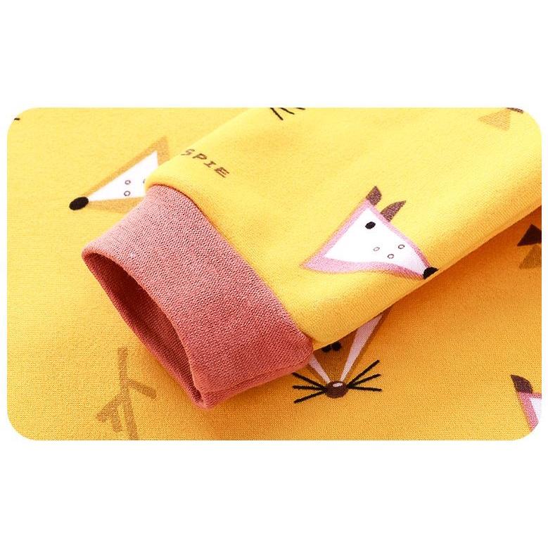Bộ Quần Áo Thun Cotton Thu Đông Dài Tay Lót Nhung Dày Dặn Cho Bé Trai Màu Vàng Họa tiết - Me Yeu Con 1102 - Từ 7-27 Kg