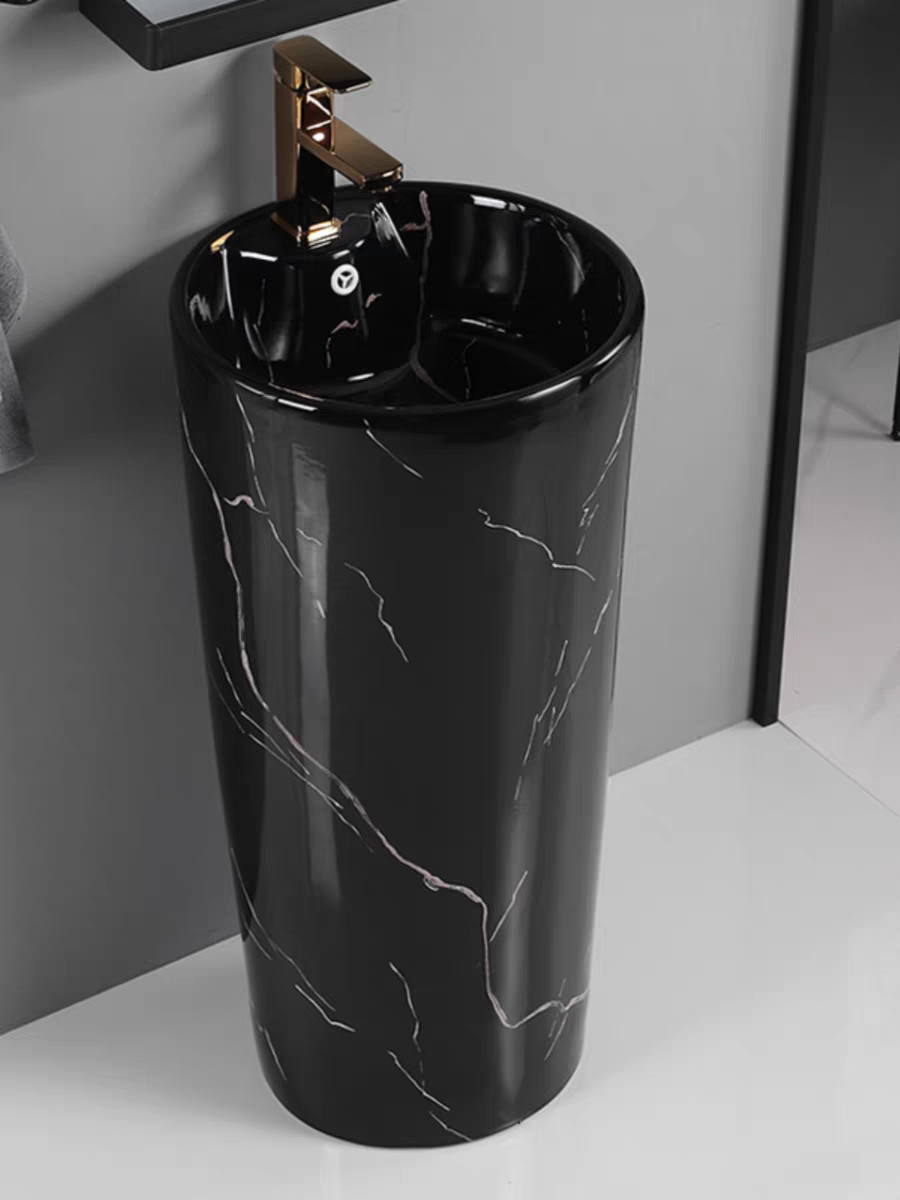 FREESHIP Lavabo trụ đứng đặt sàn màu đen thiết kế sang trọng cho gia đình ,khách sạn