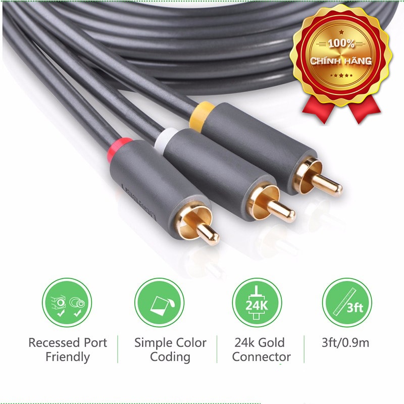 Dây Cáp AV 3 Hoa Sen Ra 3 Đầu Hoa Sen Ugreen - Hàng Chính Hãng 10524