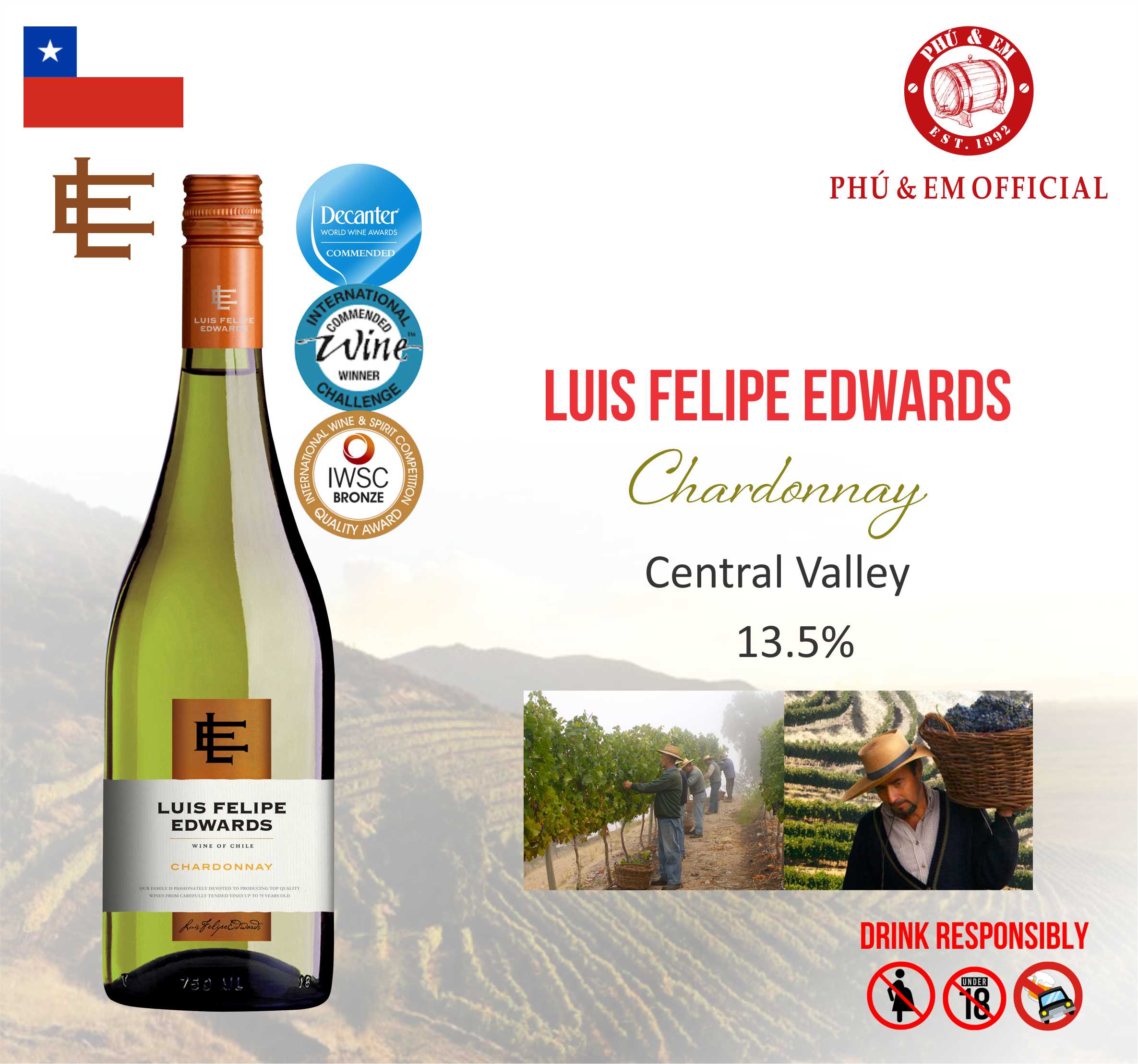 Rượu Vang Trắng Chile Luis Felipe Edwards Chardonnay