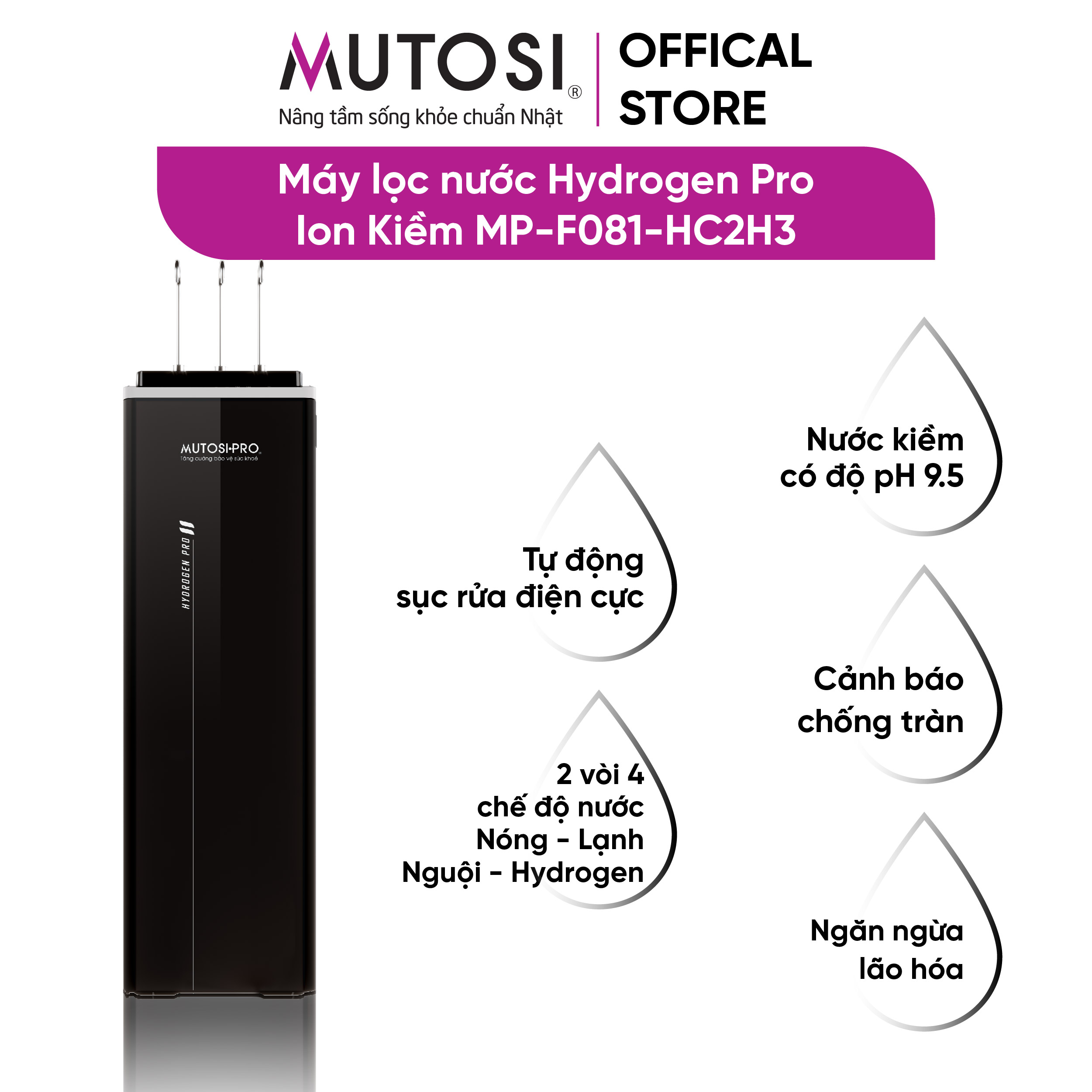 Máy lọc nước Hydrogen Pro Ion Kiềm Mutosi MP-F082-HC2H3, Hàng chính hãng