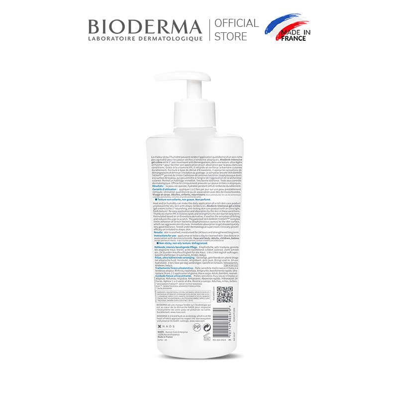 Kem gel dưỡng ẩm và làm dịu dạng gel cho da rất khô đến viêm da cơ địa Atoderm Intensive gel-crème 500ml