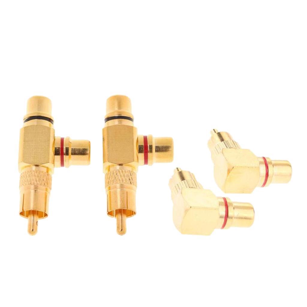 4x RCA Plug Male to 2 RCA Socket Female Connector Adaptor Right Angle