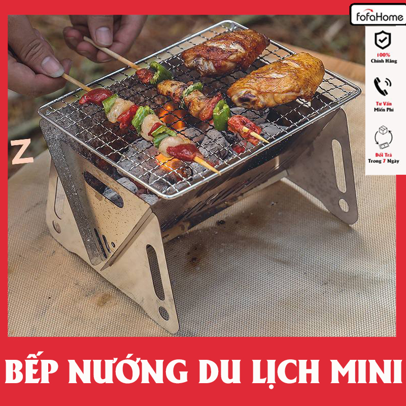 Bếp Nướng Than Hoa Inox Gấp Gọn Bếp Nướng BBQ Dã Ngoại Mini Inox 304 Dành Cho 2-3 Người