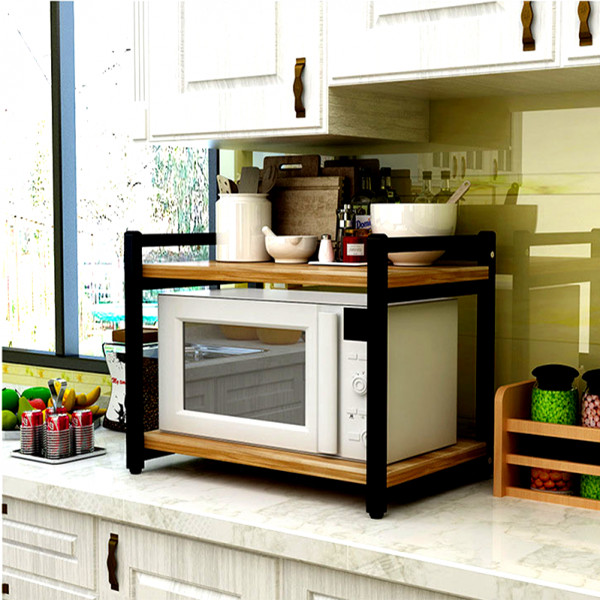 Kệ để lò vi sóng, kệ để nồi cơm điện KN 145 Khung trắng, gỗ đen