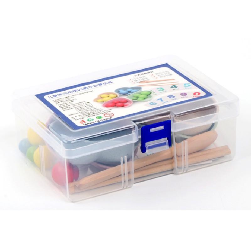 Bộ đồ chơi giáo cụ Montessori thực hành tập dùng thìa và đũa gắp bi gỗ cho bé