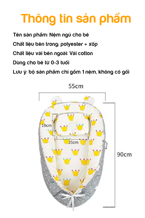 Đệm ngủ sơ sinh A , nôi ngủ chung giường bố mẹ cho bé từ 0-3 tuổi ( không kèm gối)