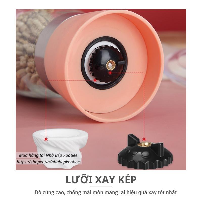 Lọ xay hạt tiêu cầm tay cao cấp KooBee - Máy xay hạt tiêu đen, tiêu sọ, muối hồng, ớt khô đa năng tiện dụng