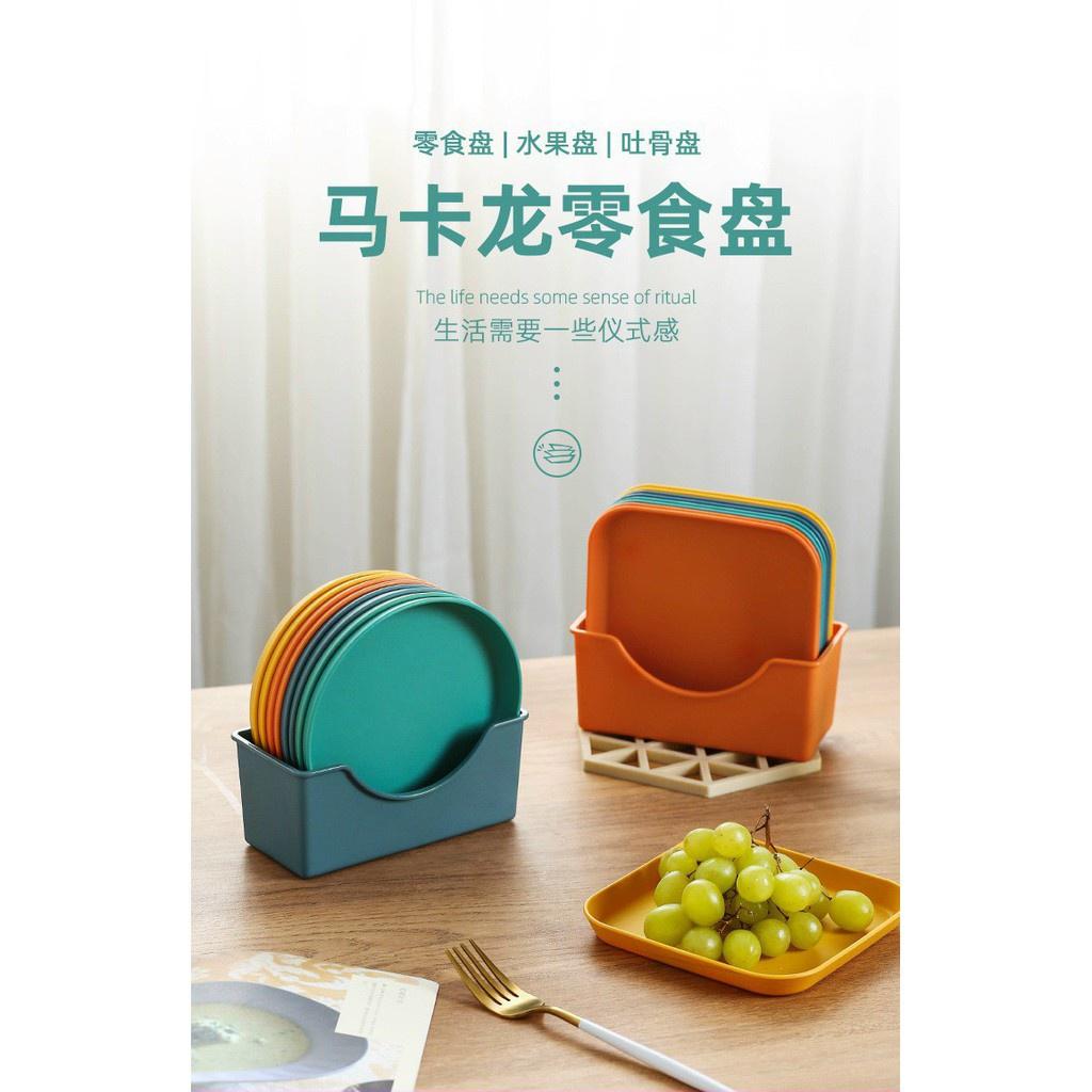 Đĩa lúa mạch vuông tròn size to sâu lòng combo 8 đĩa lúa mạch đựng trái cây hoa quả cao cấp