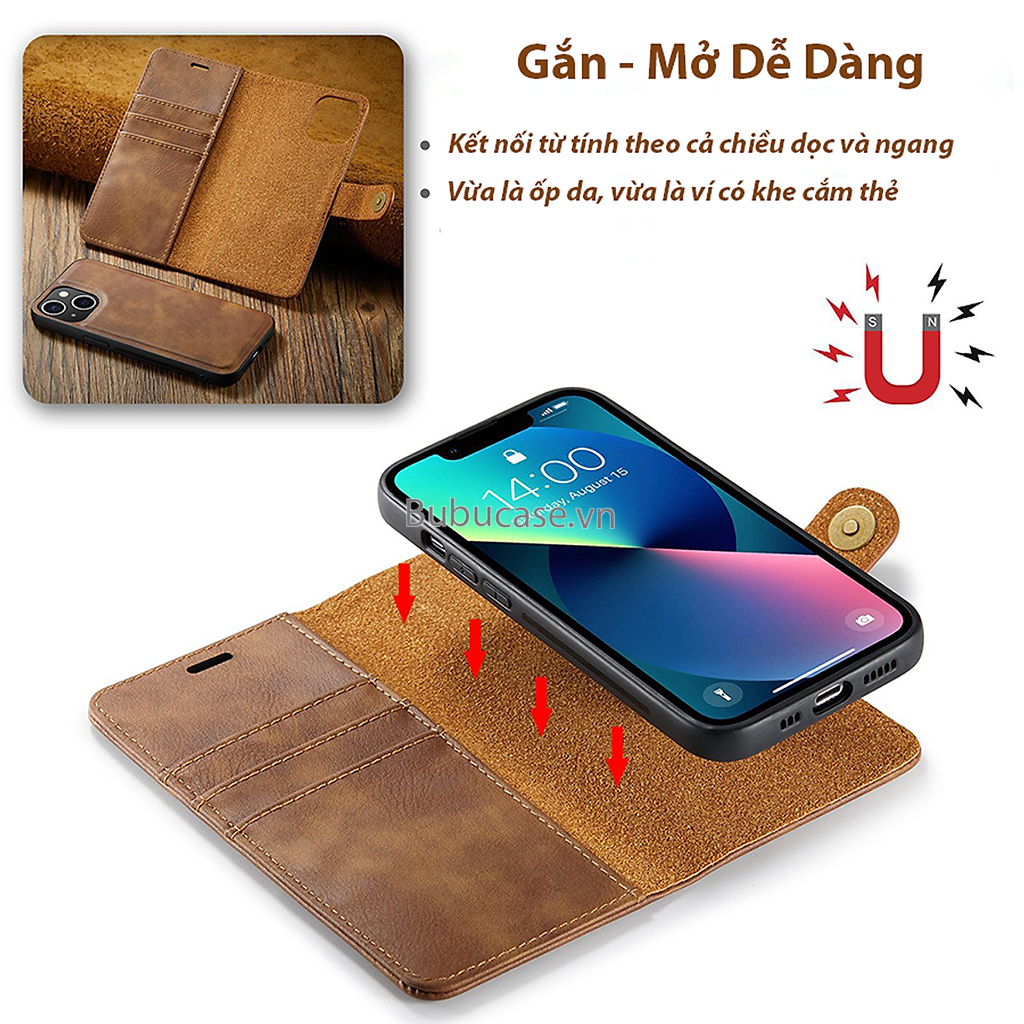 Bao Da Cho Iphone Cao Cấp 2 In 1 - Có Thể Tách Rời Bao Da Và Ốp Lưng Cho 12 Mini/ 12/ 12 Pro/ 12 Promax/ 13/ 13 Pro/ 13 Promax