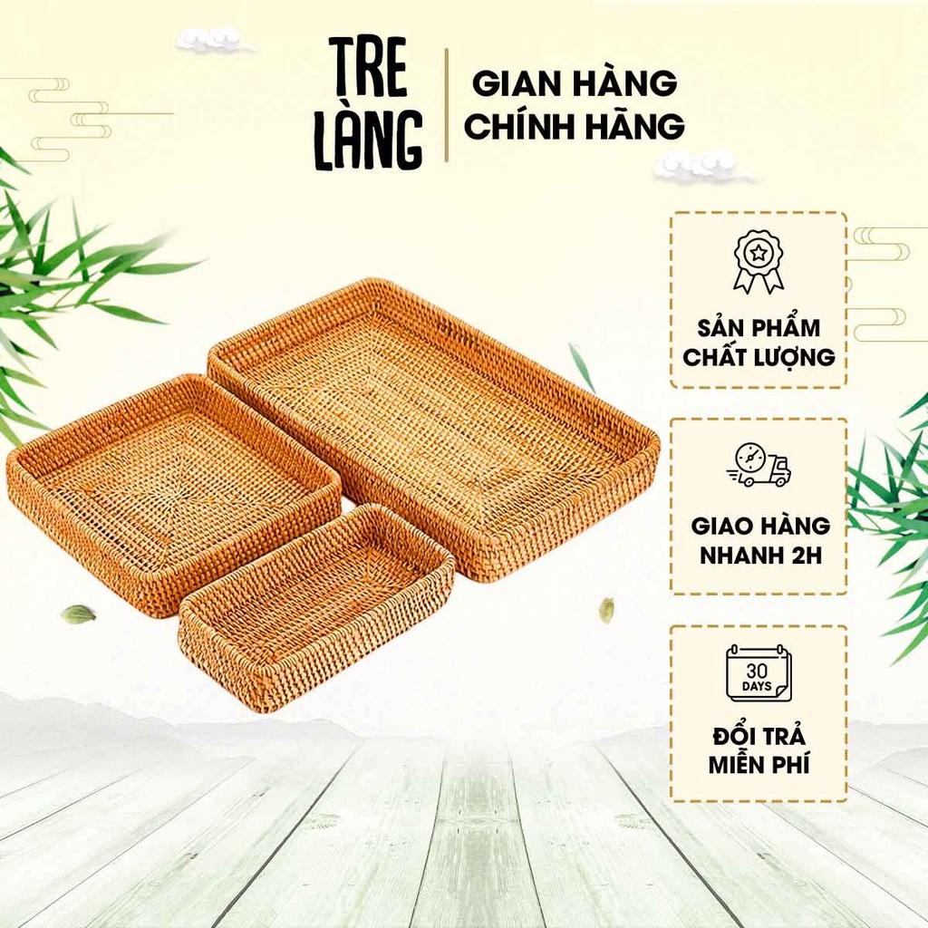 Khay mây tre đan TRE LÀNG Hình chữ nhật/vuông đa dạng kích thước - Khay đựng cốc chén đan thủ công