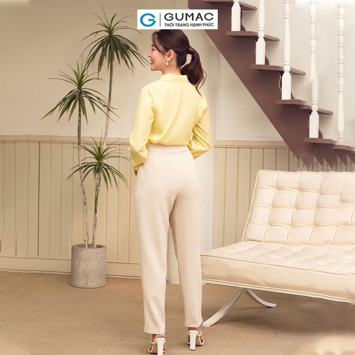 Áo sơ mi nữ tay dài nẹp che nút thanh lịch thời trang GUMAC AD06011