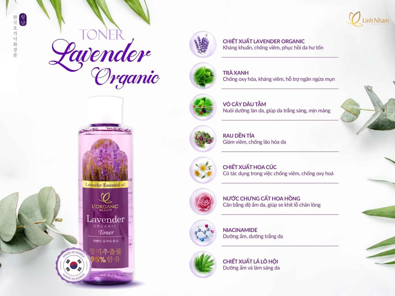 Nước hoa hồng/Toner Lavender Organic Linh Nhâm