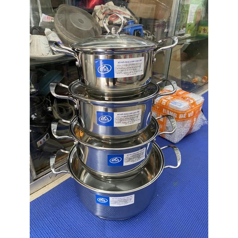 Bộ nồi inox 4 cái nắp kính