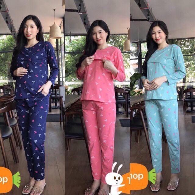  bộ đồ bầu pink dài vạt chéo mặc bầu và mặc sau sinh siêu mát Thấm Mồ Hôi Tốt, Freesize từ 45 đến 70Kg