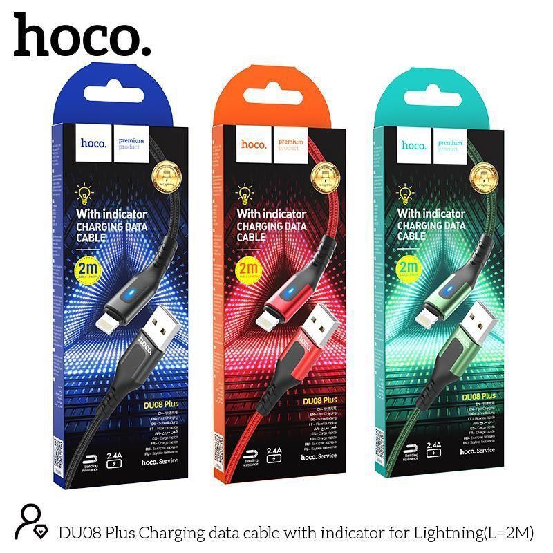 Cáp Sạc Báo Đèn Cho iPhone, iPad Hoco DU08 1M/2M - Sạc Nhanh 2.4A, Cáp Dây Dù Siêu Bền - Hàng Chính Hãng