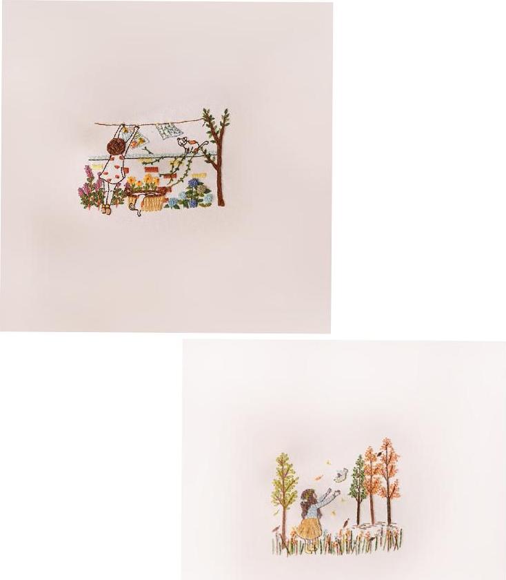 2 Set Stamped Embroidery Kit Colorful Life Pattern DIY Home Decor