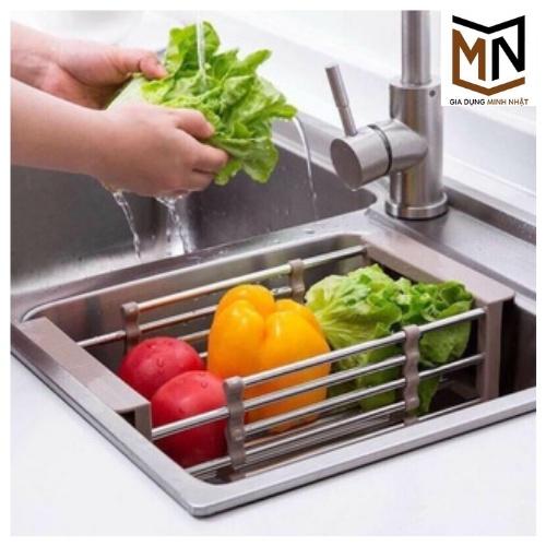 Rổ Inox Đa Năng Kệ Gác Bồn Rửa Bát Rút Gọn Siêu Tiện Lợi Đựng Rau Củ Quả Thực Phẩm Chén Đĩa Làm Ráo Nước Hàng Bền