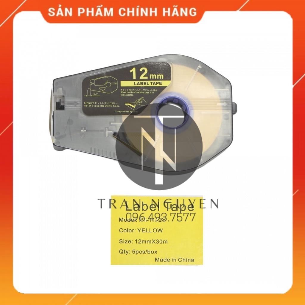 Nhãn in Canon PT-1112y - Đen nền vàng - 12mm x 30m - Hàng nhập khẩu