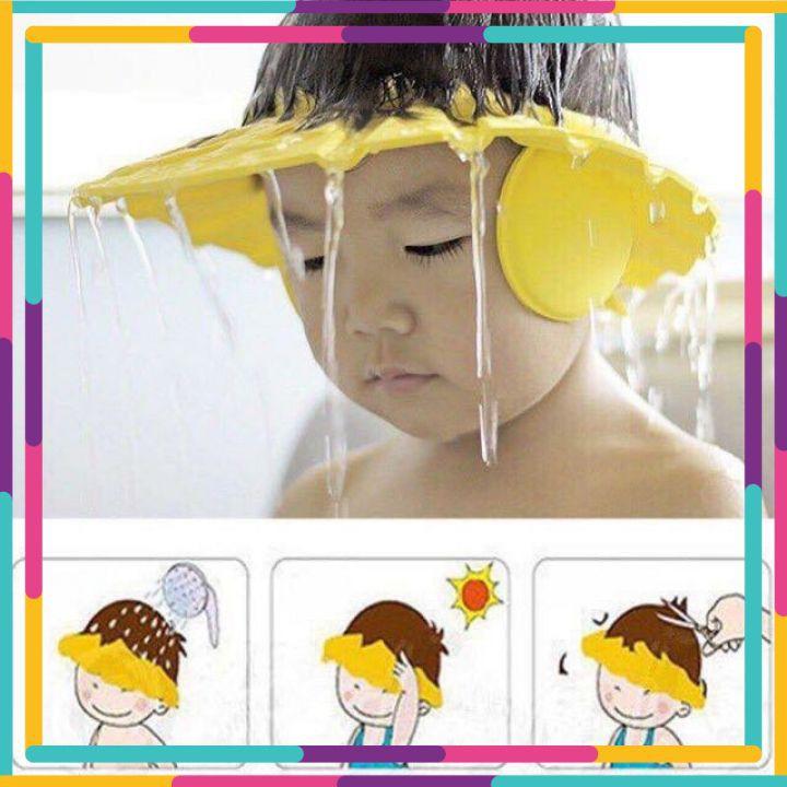 Mũ gội đầu tăm chống nước cho bé  mũ đội đầu chống thấm cho bé (có cúc chỉnh cỡ)