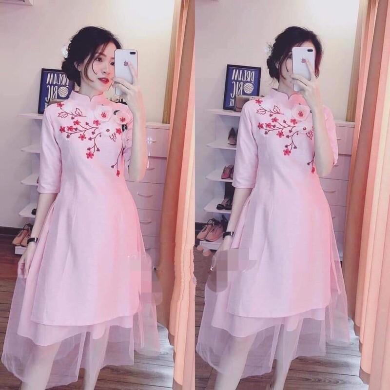 Set Áo dài cách tân kết hoa kèm chân váyhàng cao cấp