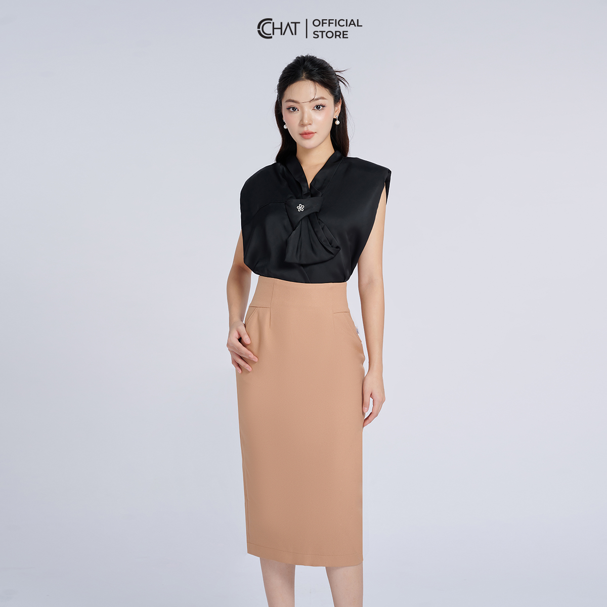 Áo Kiểu Nữ Cổ Nơ Dáng Suông Chất Lụa Cao Cấp Mềm Mịn 53ASL2003ST