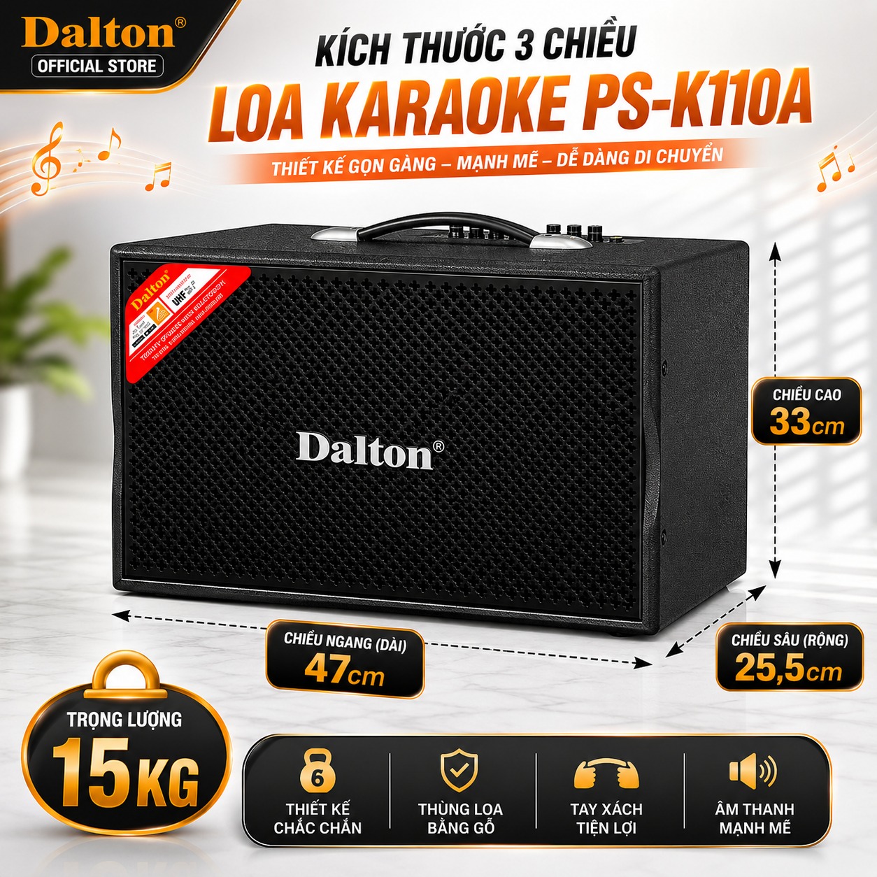 Loa karaoke xách tay Dalton PS-K110A công suất 280W bass đường kính 2.5 tấc ( 25 cm ) củ từ lớn, loa treble 10 inchs - HÀNG CHÍNH HÃNG-Sản phẩm sản xuất tại Việt Nam [ Bảo hành 12 tháng ]