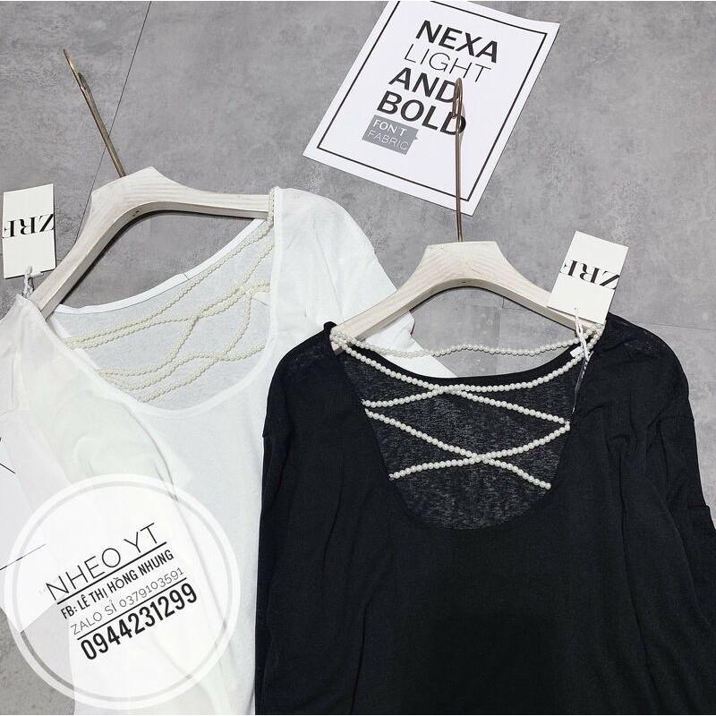 Áo Nữ Dài Tay Đan Lưng Chuỗi hạt