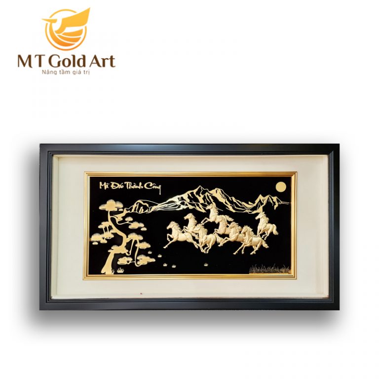 Tranh ngựa mã đáo thành công dát vàng MT Gold Art(50x90cm)- Hàng chính hãng, trang trí nhà cửa, phòng làm việc, quà tặng sếp, đối tác, khách hàng, tân gia, khai trương 