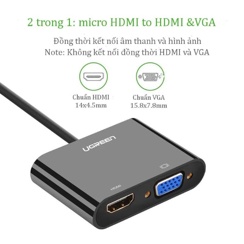 Ugreen UG30355MM115TK 30CM màu Đen Bộ chuyển Micro HDMI sang HDMI + VGA kèm cổng âm thanh - HÀNG CHÍNH HÃNG