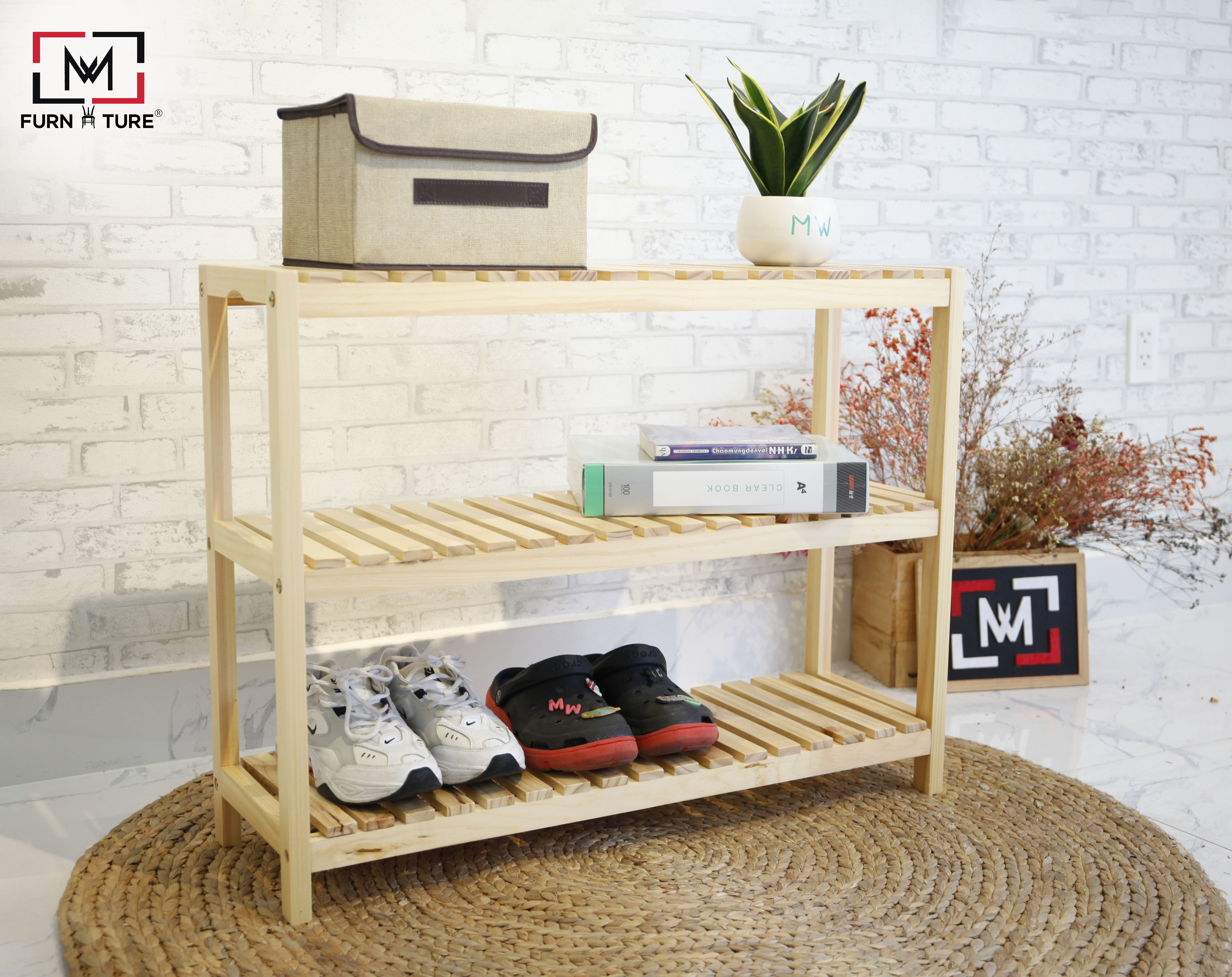 KỆ GỖ ĐA NĂNG XUẤT KHẨU 3 TẦNG SIZE 80CM - BENCH 3 FLOOR NATURAL