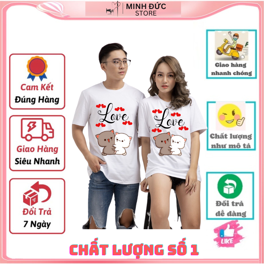 Áo Đôi Với Người Yêu TT15, Áo Đôi In Chữ Tình Yêu, Vải Cotton Thun Thoáng Mát In Hình Dễ Thương