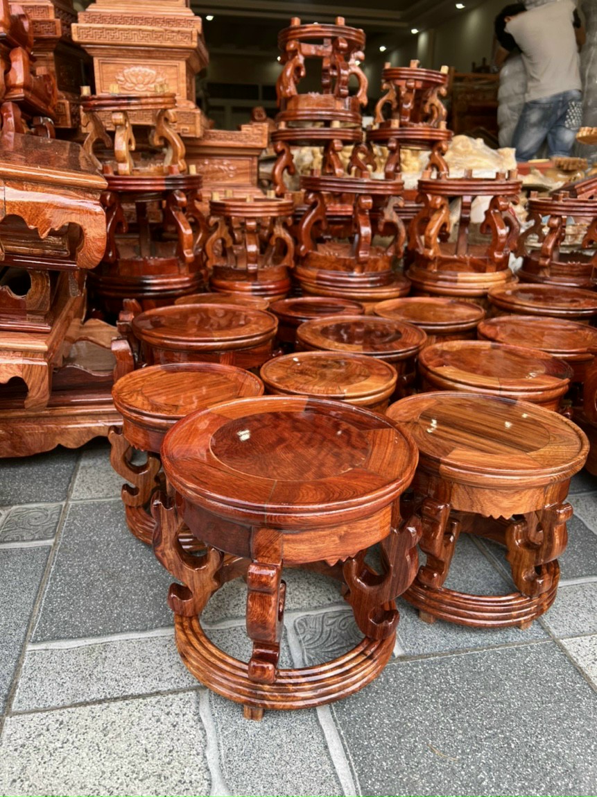 Đôn gỗ tròn kỷ gỗ thờ cúng gỗ hương chân tròn cao cách điệu cao 21 cm mặt 20 cm