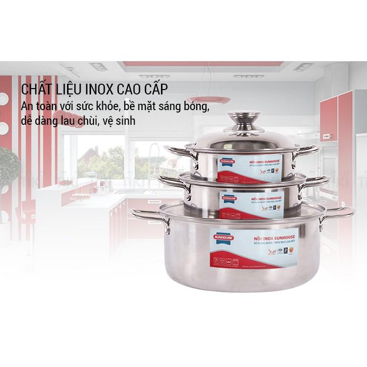 Bộ 3 Nồi Inox Cao Cấp SH224 Bền Bỉ, Dùng Cho Mọi Loại Bếp