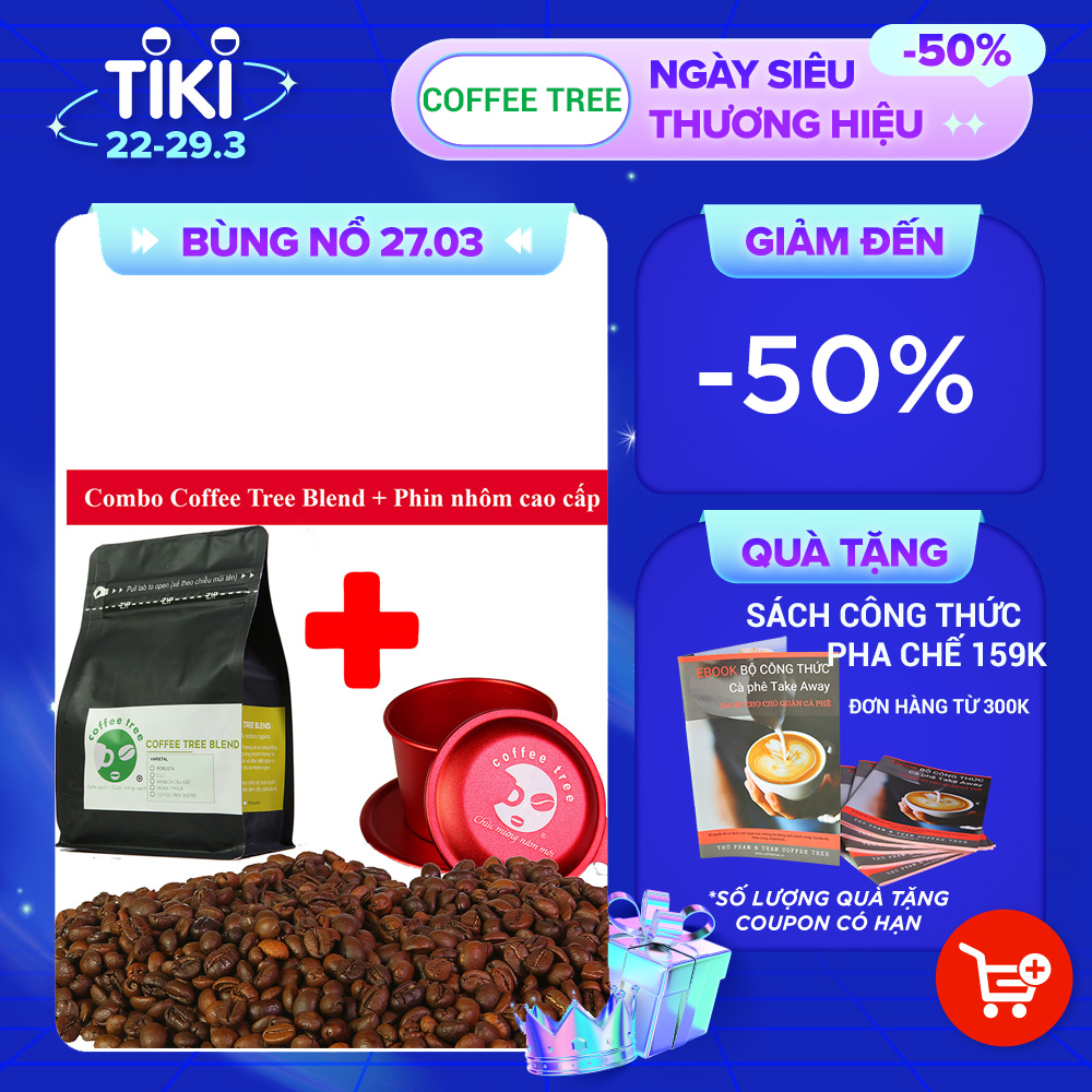 Combo Cafe bột Rang Xay Nguyên Chất Coffee Tree đặt biệt 100% Và Phin Cà Phê Màu Đỏ Cao Cấp thương hiệu Coffee Tree