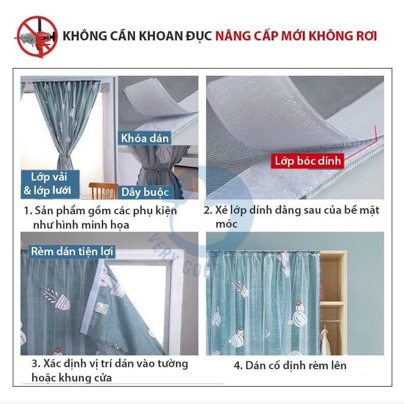 Rèm cửa dán tường chống nắng, rèm cửa dán trang trí cửa sổ - phòng khách dễ dàng lắp đặt không khoan đục Levika