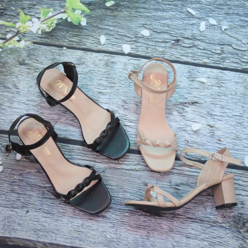 Giày sandal cao gót vuông 5p quai thắt chéo
