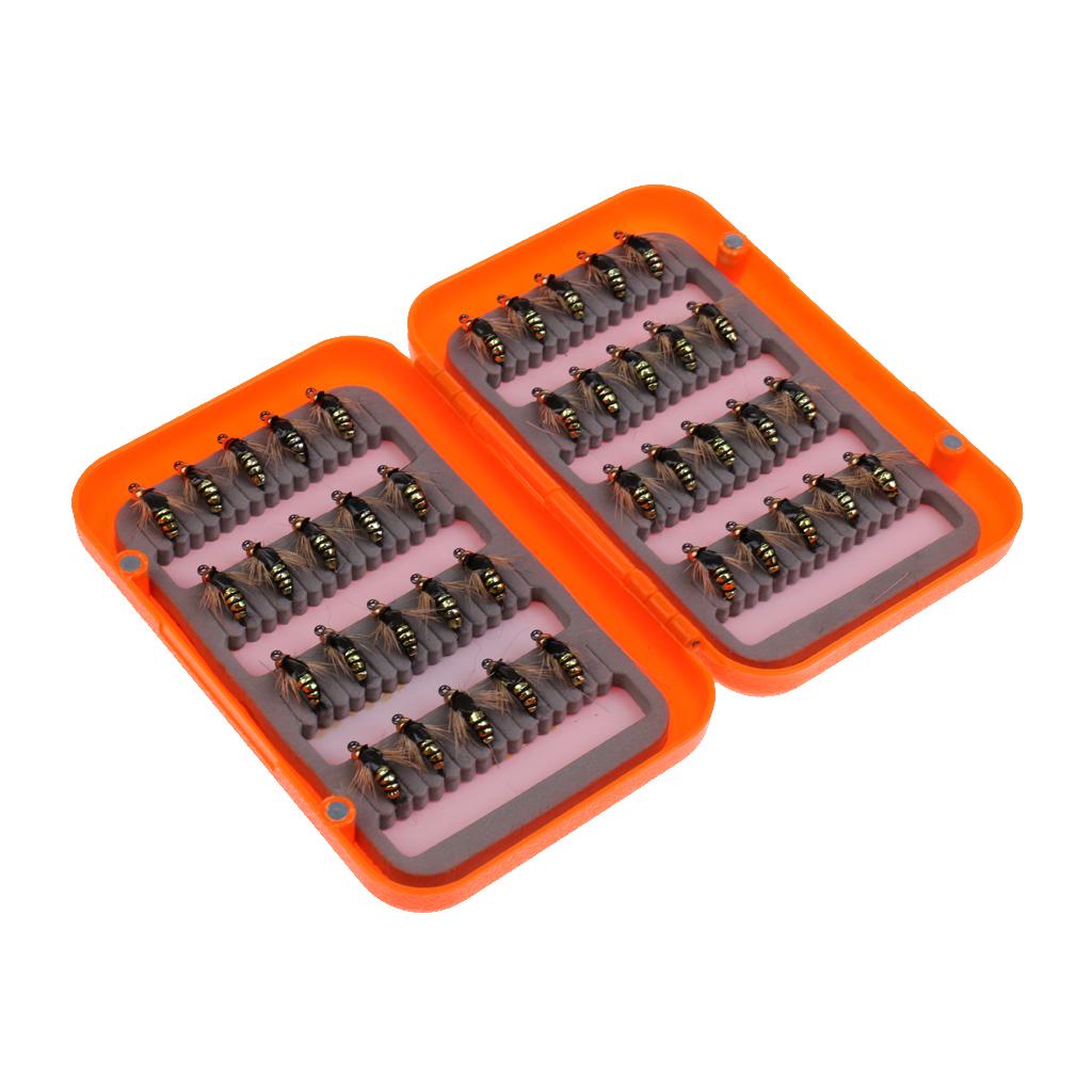 Fly Fishing Flies with Box 40pcs Salmon Dry Fly Fishing Flies Lures Gold