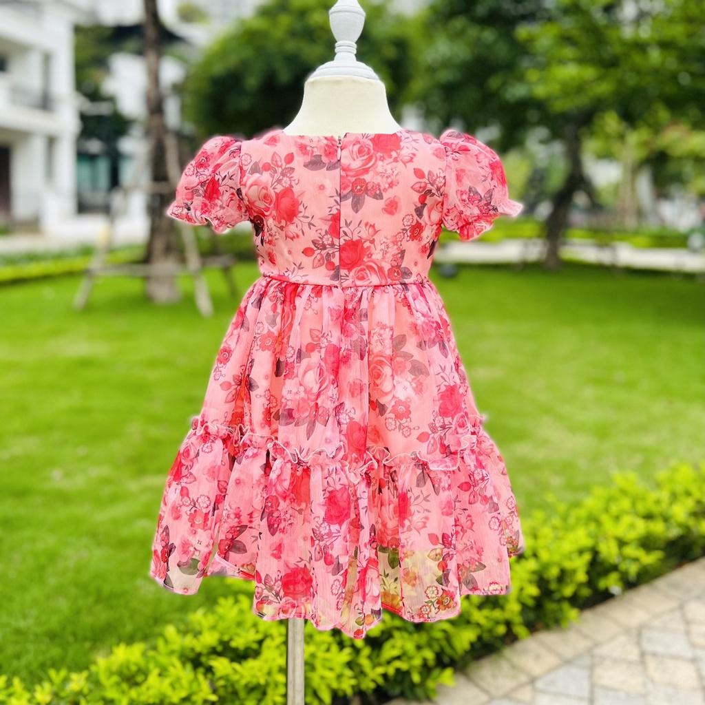 Váy bé gái đầm bé gái thiết kế voan hoa màu hồng cực xinh cho bé điệu đà đi chơi, đi biển từ 1-10 tuổi