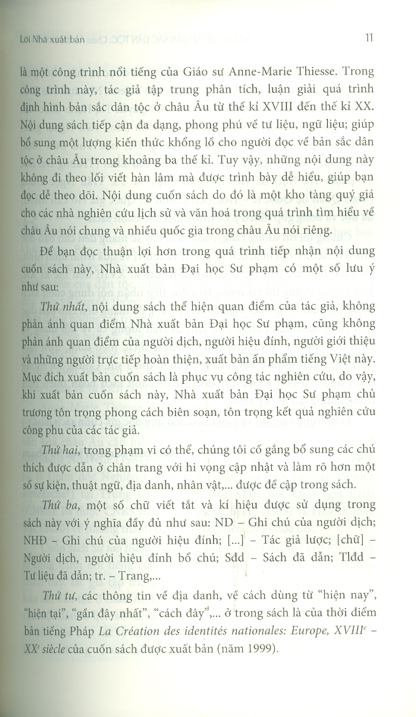 SỰ TẠO THÀNH BẢN SẮC DÂN TỘC - Châu Âu Thế Kỉ XVIII - XX - Anne-Marie Thiesse - Nguyễn Thị Hạnh, Nguyễn Hoàng Như Thanh dịch - NXB Đại học Sư phạm